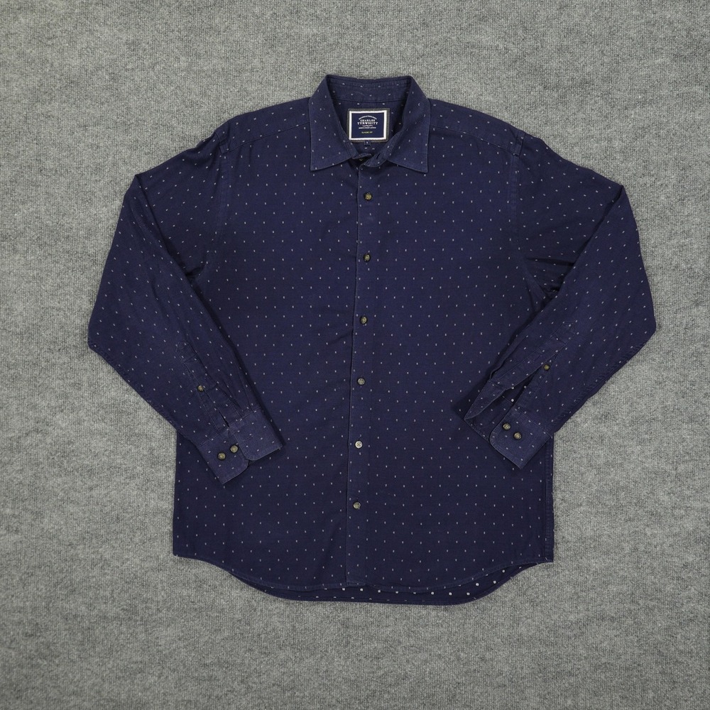 Charles Tyrwhitt Button Down Shirt Mens Large Navy Blue Classic Fit Micro‎ Dot